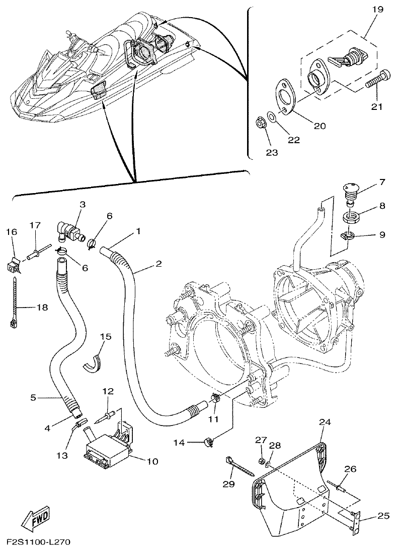 Yamaha FA1800A-M HULL & DECK parts diagram